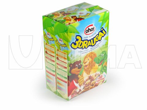 Групповая упаковка пачек злаковых хлопьев в термоусадочную плёнку