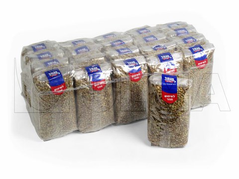 Рукавная упаковка пачек бобовых в термоусадочную пленку из полиэтилена низкой плотности