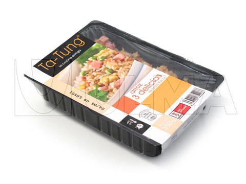 Упаковка готового риса в модифицированной атмосфере (МГС) на термоформере