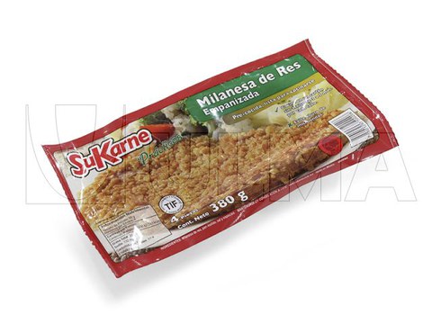 Вакуумная упаковка стейка в панировке на термоформере