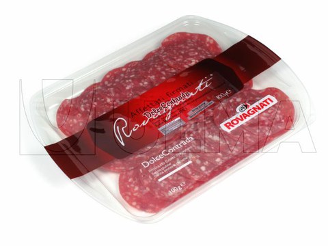 Упаковка нарезки в МГС в жесткую пленку на термоформере