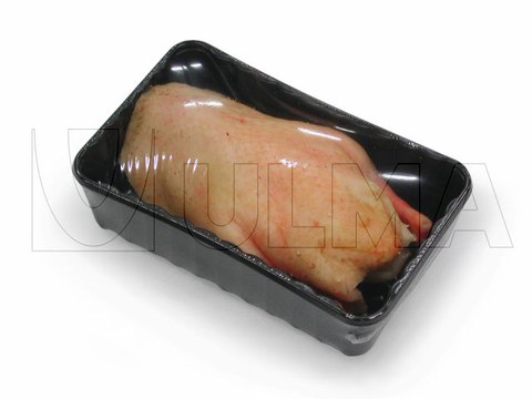 Упаковка утки в модифицированную атмосферу (МГС) в лотке на флоу-паке